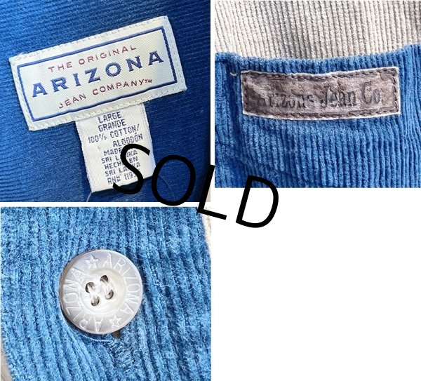 画像2: ビンテージ【ARIZONA】アリゾナ【青×ベージュ×エンジ】【コーデュロイ】切り返し【ロングスリーブシャツ】【ボタンダウンシャツ】【サイズL】  (2)