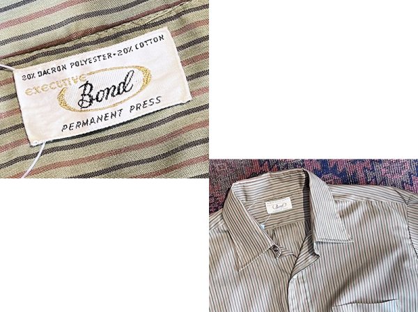 画像2: 70's【ビンテージ】【BOND】ボンド【緑×オレンジストライプ】【ポリコットン】長袖シャツ【サイズXL程度】  (2)