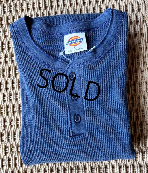 画像1: USA製 ビンテージ【ディッキーズ】【Dickies】【紺色】【無地】ヘンリーネック【サーマルロンT】【サイズL】  (1)