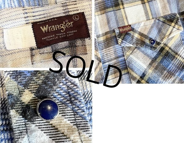 画像2: 70's~【USA製】【Wrangler】ラングラー【ビンテージ】【青×黄×茶チェック】【ウエスタンシャツ】コットンシャツ【サイズL】   (2)