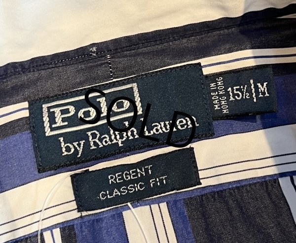 画像2: 90's~ ビンテージ【POLO RALPH LAUREN】ラルフローレン【REGENT】リージェント【クラシックフィット】【白×青×紺ストライプ】【コットンシャツ】サイズ15 1/2 M  (2)