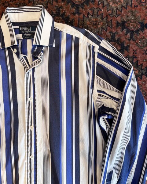 画像3: 90's~ ビンテージ【POLO RALPH LAUREN】ラルフローレン【REGENT】リージェント【クラシックフィット】【白×青×紺ストライプ】【コットンシャツ】サイズ15 1/2 M  (3)