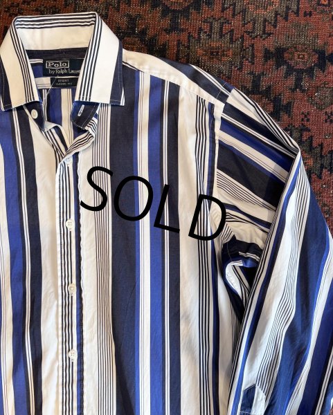 画像3: 90's~ ビンテージ【POLO RALPH LAUREN】ラルフローレン【REGENT】リージェント【クラシックフィット】【白×青×紺ストライプ】【コットンシャツ】サイズ15 1/2 M  (3)