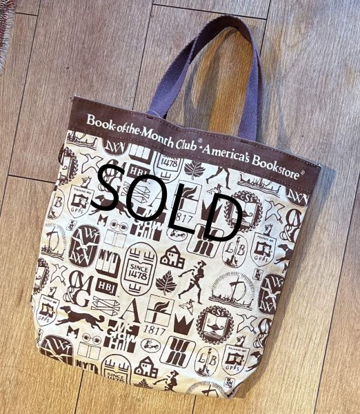 画像1: デッドストック【ビンテージ】【Book of the Month club】【生成りxブラウン】マチ付き【トートバッグ】  (1)
