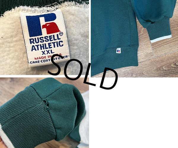 画像2: ほぼ未使用 90's~【USA製】【RUSSELL】ラッセル 【ビンテージ】【グレー×緑】切替【無地】【前V】スウェット【サイズXXL】  (2)