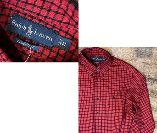 画像2: 程度良好!!【ラルフローレン】【POLO ralph lauren】【クラシックフィット】【赤×黒チェック】ボタンダウン【BDシャツ】【サイズＭ】  (2)