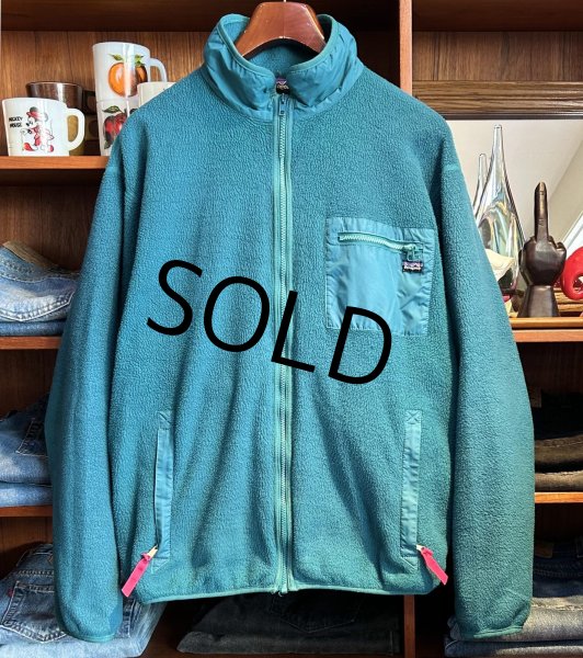 画像1: 80's USA製【パタゴニア】patagonia【ターコイズグリーン】フルジップ フリースジャケット【サイズL】  (1)