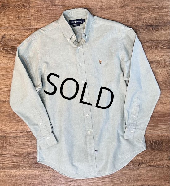 画像1: 90’s【ビンテージ】【RALPH LAUREN】【ラルフローレン】【薄緑】コットン【ボタンダウンシャツ】【サイズ15 1/2-33】  (1)