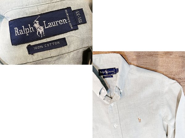 画像2: 90’s【ビンテージ】【RALPH LAUREN】【ラルフローレン】【薄緑】コットン【ボタンダウンシャツ】【サイズ15 1/2-33】  (2)