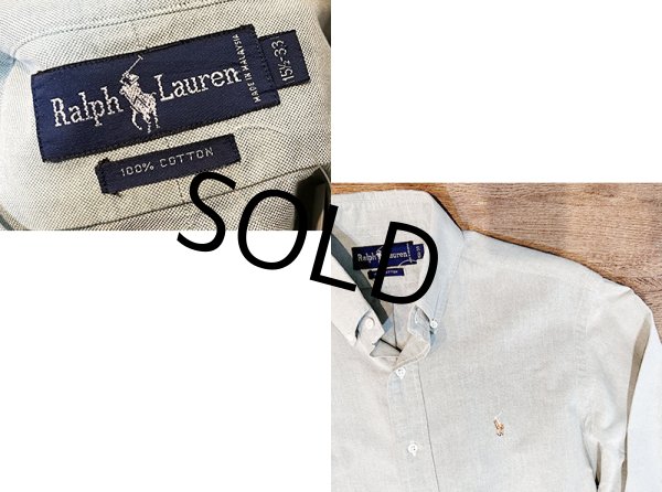 画像2: 90’s【ビンテージ】【RALPH LAUREN】【ラルフローレン】【薄緑】コットン【ボタンダウンシャツ】【サイズ15 1/2-33】  (2)