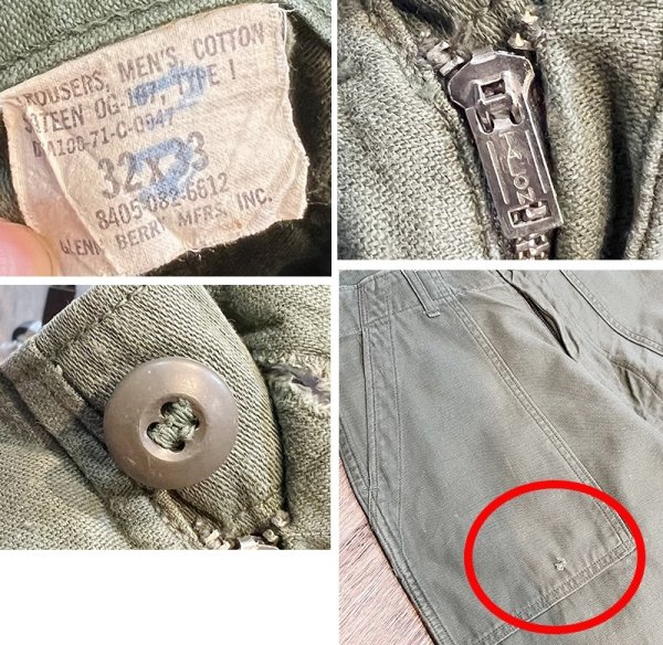 画像2: 【70's】【米軍実物】【ビンテージ】【U.S.ARMY】OG107【UFOボタン】Wステッチ【ボタンフライ】【ベイカーパンツ】【ユーティリティパンツ】【32x33】  (2)
