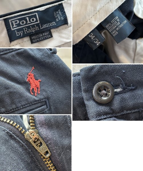 画像3: 90's【ラルフローレン】POLO RALPH LAUREN【PERSTON PANT】【ネイビー】ノータックコットンパンツ【コットンパンツ】【34ｘ34】  (3)