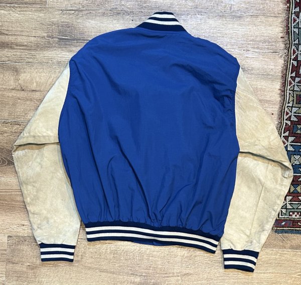 画像3: 【90's〜】【ビンテージ】【IBM】ナイロンｘヌバック 切り返し【紺ｘベージュ】【スタジャン】【サイズL程度】  (3)