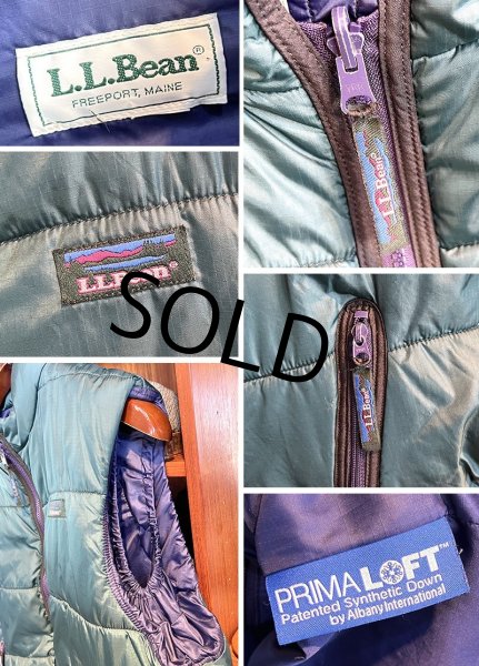 画像2: 80's【ビンテージ】【L.L.bean】【L.L.ビーン】モスグリーンｘ紫 プリマロフト【ダウンベスト】【サイズＭ程度】  (2)