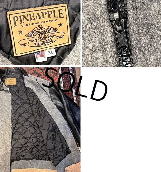 画像2: USA製【ビンテージ】【PINE APPLE】【グレーウール×袖襟レザー】【黒】【ジップアップブルゾン】【ジャケット】【サイズＸＬ】  (2)