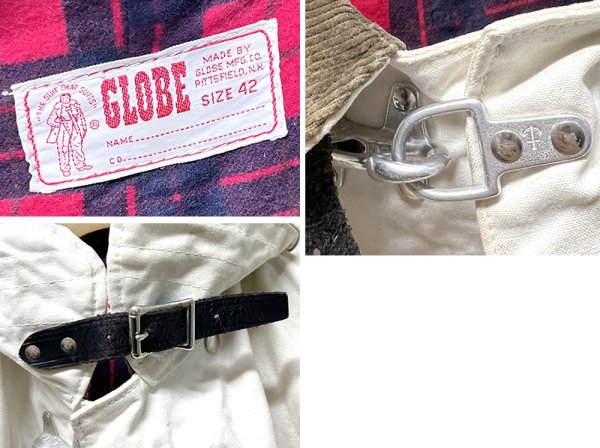 画像2: 70's【ビンテージ】【GLOBE】【白×裏地赤チェック】CHIEF BTFD【ファイヤーマンコート】ジャケット【US42】   (2)