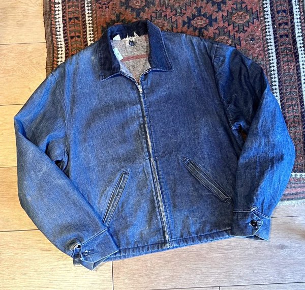 画像1: 【〜70's】【ビンテージ】【ブランケット裏地つき】【デニムブルゾン】カバーオール サイズL程度  (1)