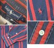 画像2:  ビンテージ【POLO RALPH LAUREN】ラルフローレン【紺ｘ赤ストライプ】【コットンシャツ】サイズL  (2)