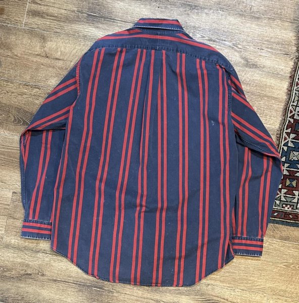 画像3:  ビンテージ【POLO RALPH LAUREN】ラルフローレン【紺ｘ赤ストライプ】【コットンシャツ】サイズL  (3)