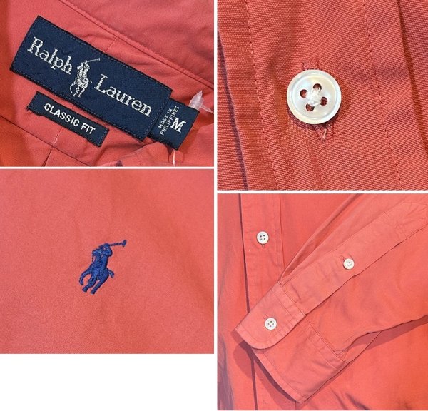 画像2: ビンテージ POLO RALPH LAUREN【ポロラルフローレン】【CLASSIC FIT】胸刺繡ロゴ入り【薄紅色】【ボタンダウンシャツ】【サイズM】   (2)