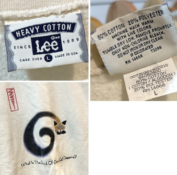 画像2: 90's【USA製】ビンテージ【LEE】【リー】【生成り】【猫】ねこ【What is the sound of one cat happing?】【スウェット】【サイズL】  (2)