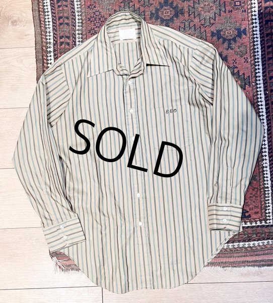 画像1: 70's【ビンテージ】【Arrow kent collection】アロー【ベージュ×緑】ストライプ【ポリコットンシャツ】【16-33】   (1)