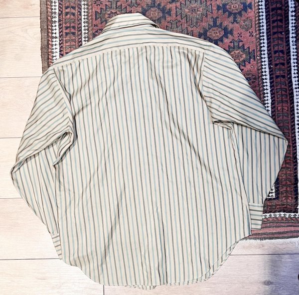 画像3: 70's【ビンテージ】【Arrow kent collection】アロー【ベージュ×緑】ストライプ【ポリコットンシャツ】【16-33】   (3)