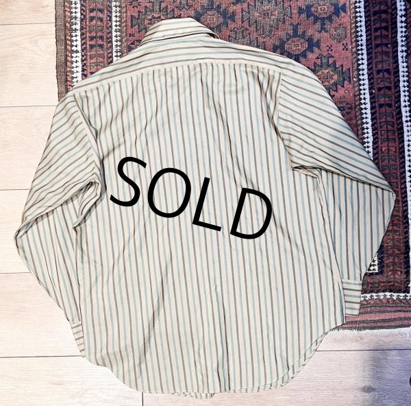 画像3: 70's【ビンテージ】【Arrow kent collection】アロー【ベージュ×緑】ストライプ【ポリコットンシャツ】【16-33】   (3)