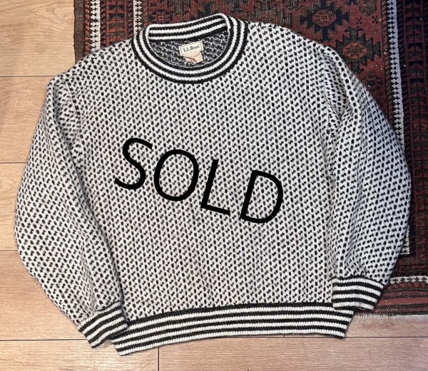 画像1: 80’s ノルウェー製【L.L.Bean】【ＬＬビーン】【バーズアイ】【白×黒】【ウールニットセーター】【サイズＬ】  (1)