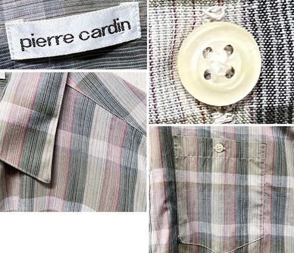 画像2: 【ビンテージ】【Pierre Cardin】ピエールカルダン【紺×赤×緑チェック柄】【ポリコットン】長袖シャツ【サイズL】  (2)