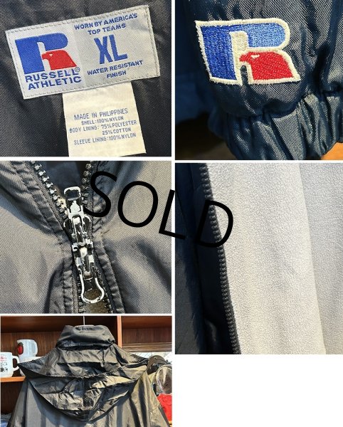 画像2:  【ビンテージ】【RUSSELL】ラッセル フリース裏地 フード付き【黒】ナイロン フルジップジャケット【サイズXL】  (2)