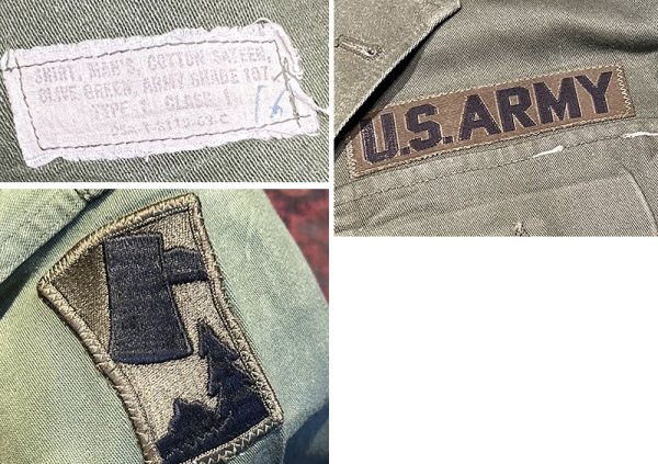 画像2: 【60's】【米軍実物】【ビンテージ】【U.S.ARMY】【OG107】ワッペン付き【ユーティリティシャツ】【サイズS程度】  (2)