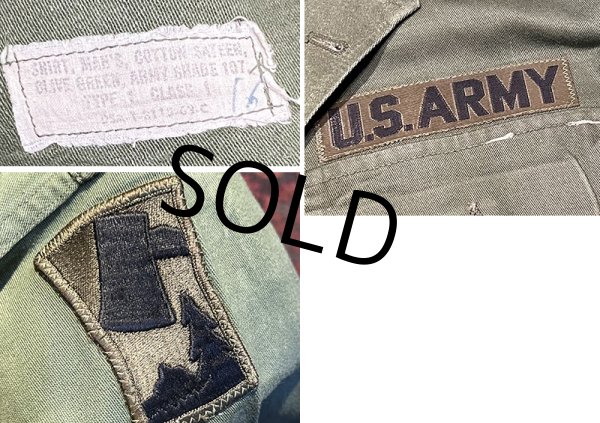 画像2: 【60's】【米軍実物】【ビンテージ】【U.S.ARMY】【OG107】ワッペン付き【ユーティリティシャツ】【サイズS程度】  (2)