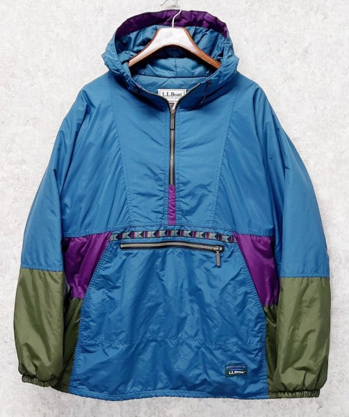 画像1: 〜90's【USA製】ビンテージ【L.L.Bean】【LLビーン】エメラルドグリーン×紫×カーキ【チロリアン】シンサレート【アノラックパーカー】【サイズM】  (1)