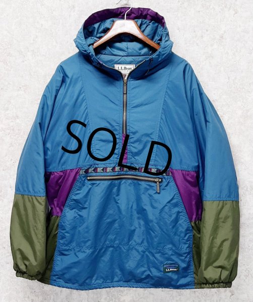 画像1: 〜90's【USA製】ビンテージ【L.L.Bean】【ＬＬビーン】エメラルドグリーン×紫×カーキ【チロリアン】シンサレート【アノラックパーカー】【サイズM】  (1)