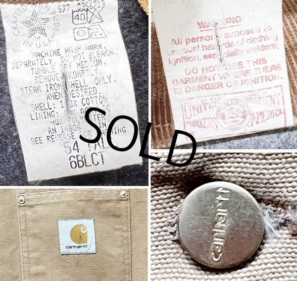 画像2: 〜90's USA製【ビンテージ】【Carhartt】【カーハート】バックプリント付き【ブランケット裏地付き】【キャメル】ダック地 【ミシガンチョアコート】【ダックジャケット】54TALL  (2)