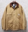 画像1: 〜90's USA製【ビンテージ】【Carhartt】【カーハート】バックプリント付き【ブランケット裏地付き】【キャメル】ダック地 【ミシガンチョアコート】【ダックジャケット】54TALL  (1)