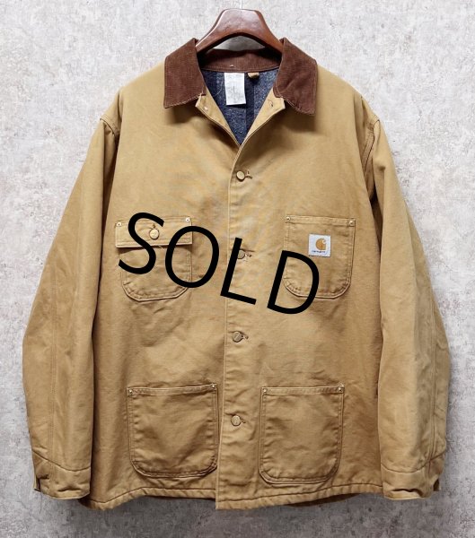 画像1: 〜90's USA製【ビンテージ】【Carhartt】【カーハート】バックプリント付き【ブランケット裏地付き】【キャメル】ダック地 【ミシガンチョアコート】【ダックジャケット】54TALL  (1)