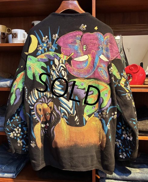 画像3: 90's〜【USA製】ビンテージ【KOLORWAY】【動物】アニマル柄 ハンドペイント【Vネック】コットンセーター【サイズL】  (3)