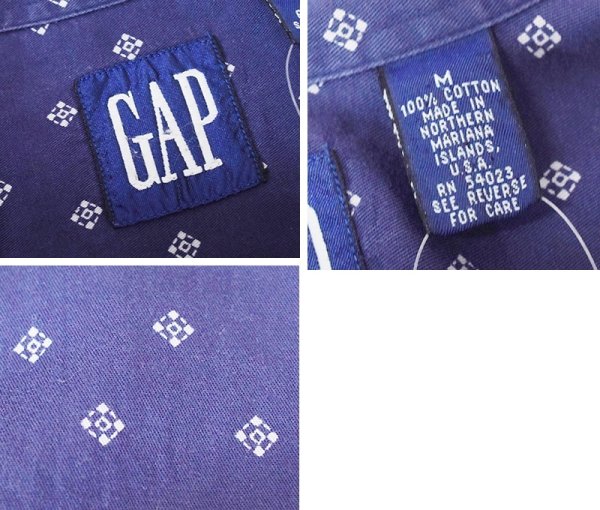 画像2: 90's【ビンテージ】【オールドギャップ】【GAP】【紺×白模様】【コットンボタンダウンシャツ】【サイズM】  (2)
