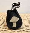 画像1: 【アンティーク】レザーxスエード【キノコ】黒x白【ミニ巾着】【ミニポーチ】  (1)