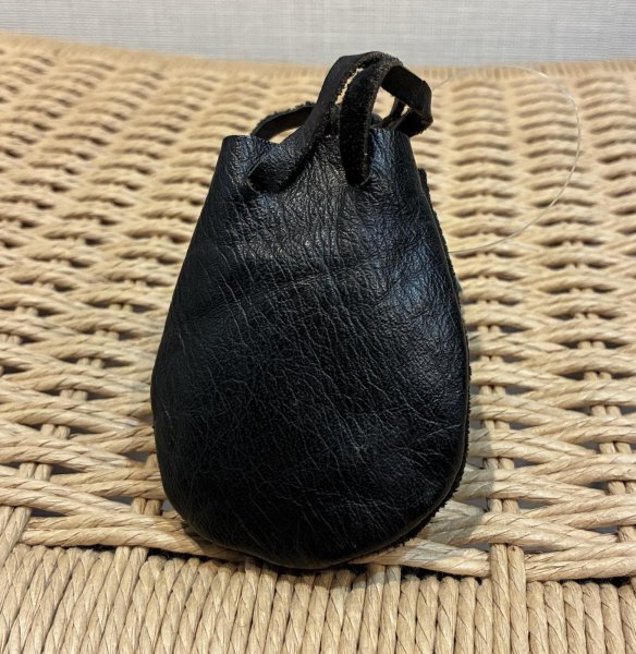 画像2: 【アンティーク】レザーxスエード【キノコ】黒x白【ミニ巾着】【ミニポーチ】  (2)