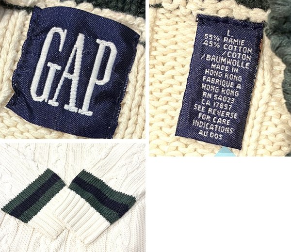 画像2: 【ビンテージ】【オールドギャップ】【GAP】【生成り×緑】【モックネックコットンセーター】【サイズL】  (2)