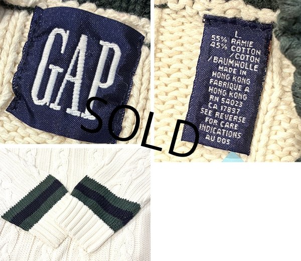 画像2: 【ビンテージ】【オールドギャップ】【GAP】【生成り×緑】【モックネックコットンセーター】【サイズL】  (2)