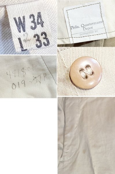 画像2: デッドストック 【40's】【ビンテージ】U.S.ARMY【米軍実物】M-45【45カーキ】４５カーキ【チノパンツ】ダブルステッチ【片玉縁】【３４Ｘ３３】  (2)