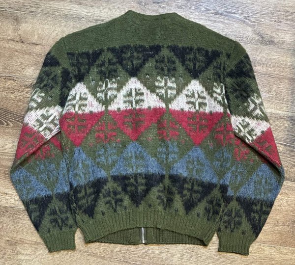 画像3: 70's~【ビンテージ】【PURITAN】ピューリタン 緑×黒×赤【アーガイル】【モヘアカーディガン】サイズ42  (3)