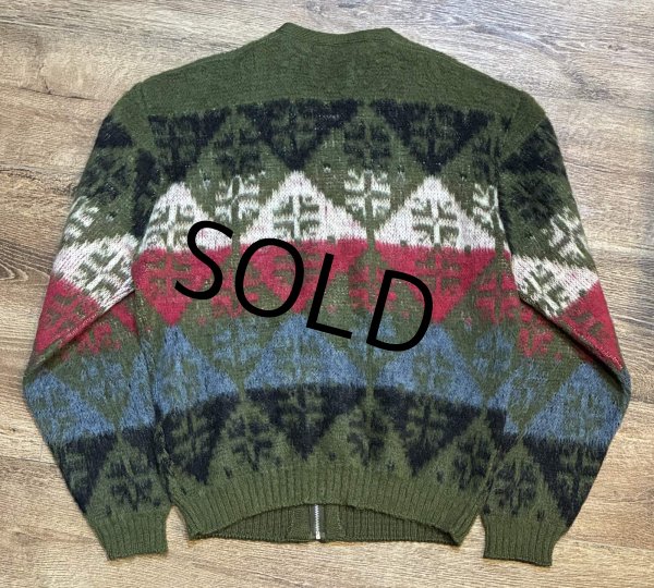 画像3: 70's~【ビンテージ】【PURITAN】ピューリタン 緑×黒×赤【アーガイル】【モヘアカーディガン】サイズ42  (3)