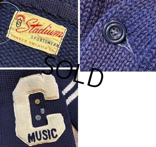 画像2: 50's【ビンテージ】【Stadium Sportswear】MUSIC【紺】【ウール】ローゲージカーディガン【レタードカーディガン】S程度  (2)