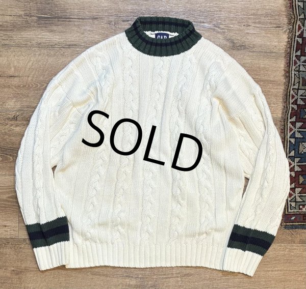 画像1: 【ビンテージ】【オールドギャップ】【GAP】【生成り×緑】【モックネックコットンセーター】【サイズL】  (1)