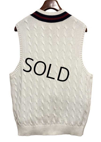 画像3: ほぼ未使用 ビンテージ【ラルフローレン】【白×紺×青ライン】Vネック【コットンニットベスト】【サイズL】  (3)